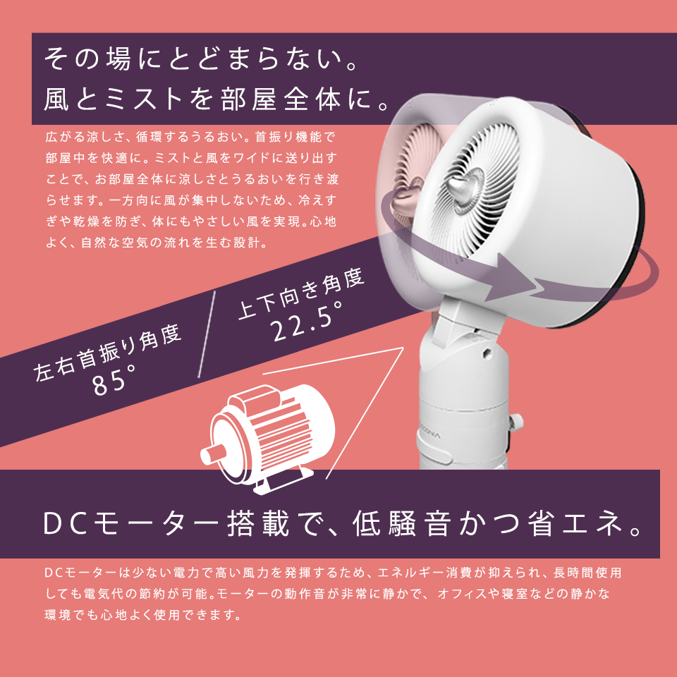 風とミストを部屋全体に。