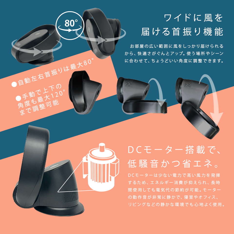 ワイドに風を届ける首振り機能